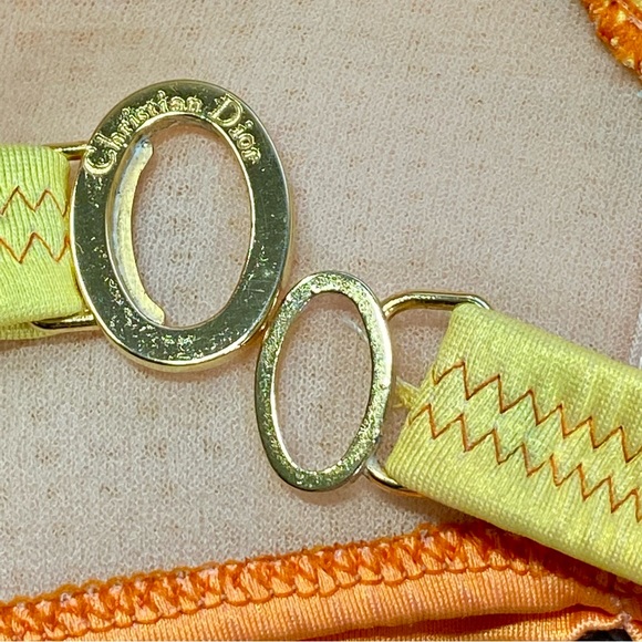 36 AUTH VTG Christian Dior Yellow Orange Ombre Sunset Bandeau Bikini Swimsuit - Picture 11 of 15